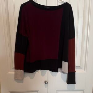 Eva Varro Color Blocked Burgundy Black and Cream Long Sleeve Top Size Small